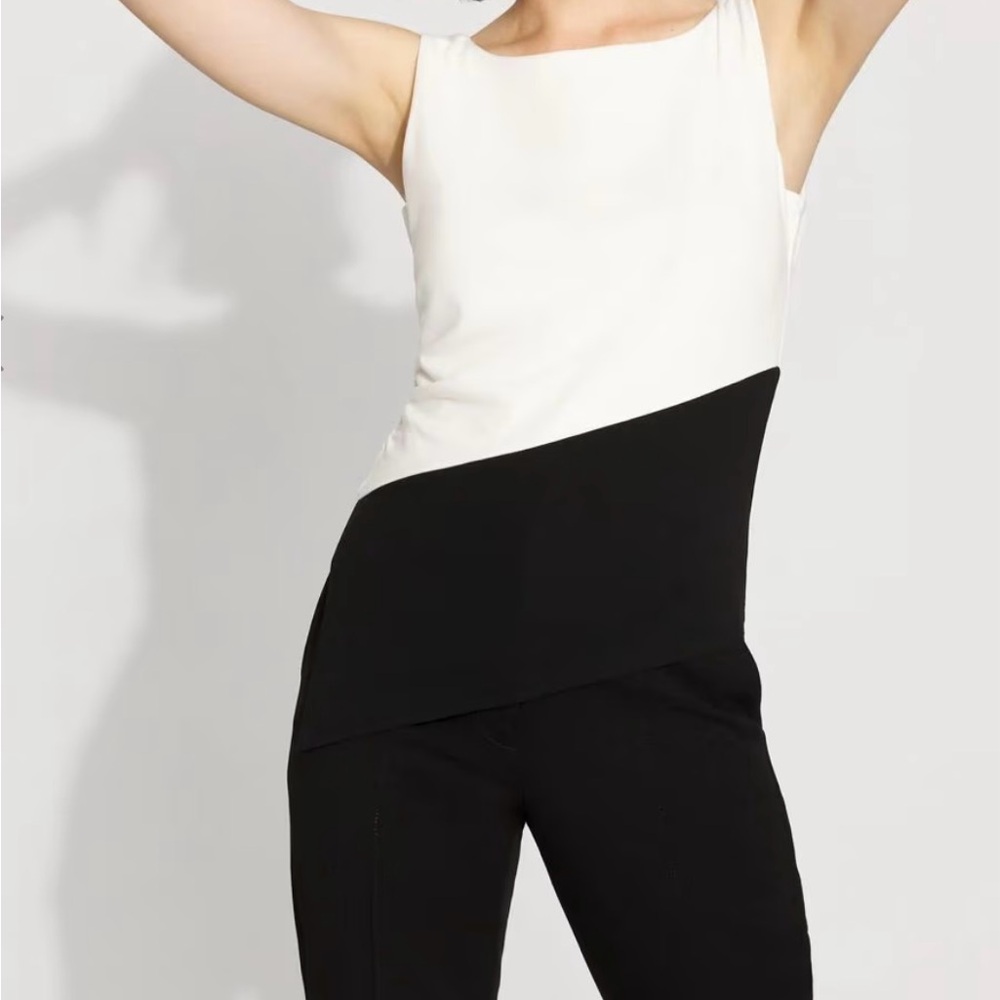 White House Black Market Black and White Asymmetrical Top
